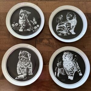 Four Vintage 1979 Droguett Kitten's World Decorative Plates By Royal Cornwall